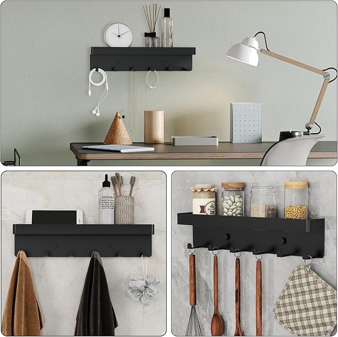 2 Pieces Key Holder for Wall Rustic Key and Mail Organizer 6 Key Hooks with Shelf Small Key Rack with Tray Adhesive Key Hange