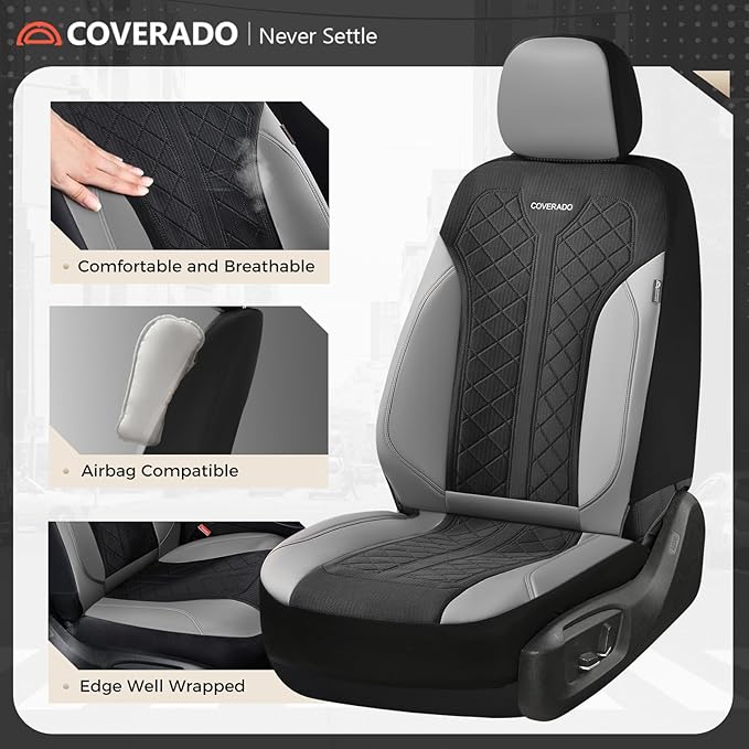 Coverado Leather Car Seat Cover for 2 Seats Front Seat Covers Waterproof Seat Covers 2-Pack Luxury Car Seat Protectors Univer