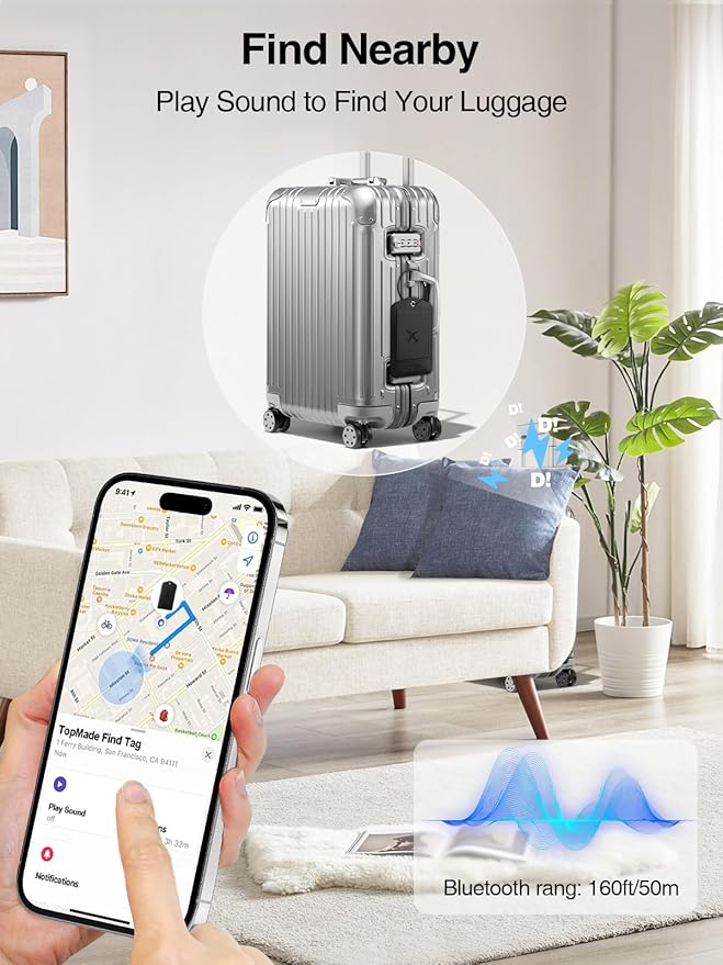 TopMade Smart Luggage Tag with Find My, Premium Leather Luggage Tags for Suitcase, Travel Bags, Backpacks, Anti-Lost Suitcase
