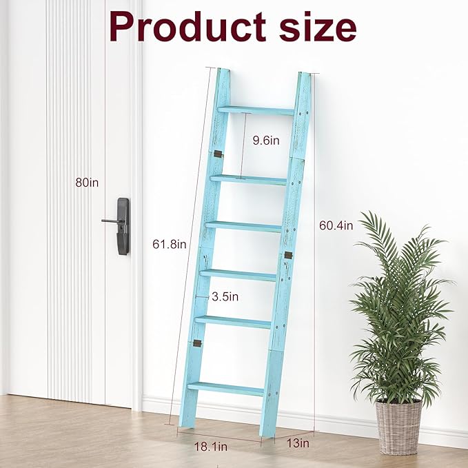 Honest Blanket Ladders for The Living Room, 6-Tier Blanket Holder, Wall-Leaning Blanket Rack, Ladder Shelves, Wooden Quilt La