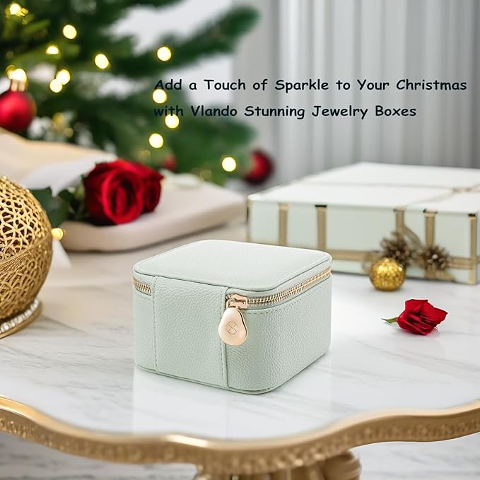 VLANDO Travel Jewelry Box Organizer – Portable PU Leather Jewelry Case with 6/8/12 Zippered Pouches, Compact Storage for Earr