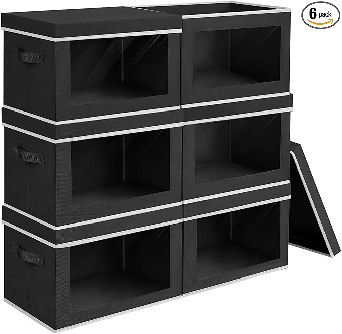 Homsorout Large Storage Bins with Lids - Fabric Storage Cubes with Window, Collapsible Bins for Clothes, 15.7 Inch Large Bask