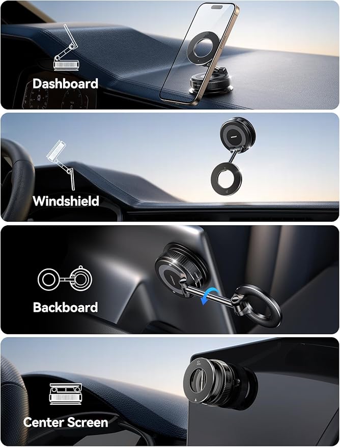 JOYROOM Magsafe Car Mount, Car Mount for iPhone with Strong Magnet, 360° Metal Strut Vacuum Suction Cup Phone Mount for iPhone 17 Air Pro Max/16 15 14 13 12 Series& Android Magsafe Case, Black