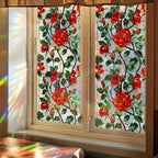 Retro Flower Window Privacy Film,Stained Glass Decals Chinese Red Rose Privacy Rainbow Decals Living Room Sun Blocking Decor Removable Static Cling Stickers,16.93x39.37inch
