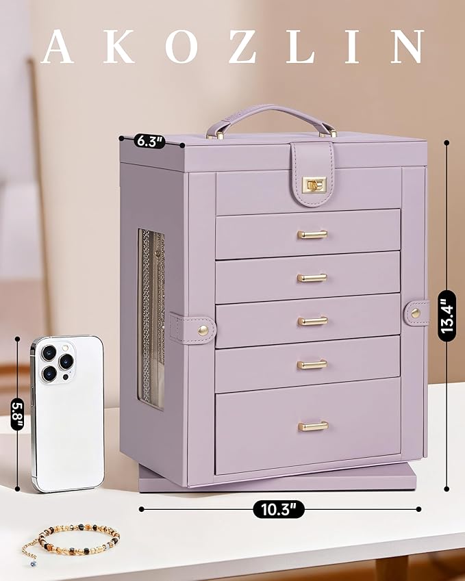 AKOZLIN 360° Rotating Jewelry Box 6-Tier Organizer Functional Jewelry Storage Case for Women Girls Ring Necklace Earring Brac