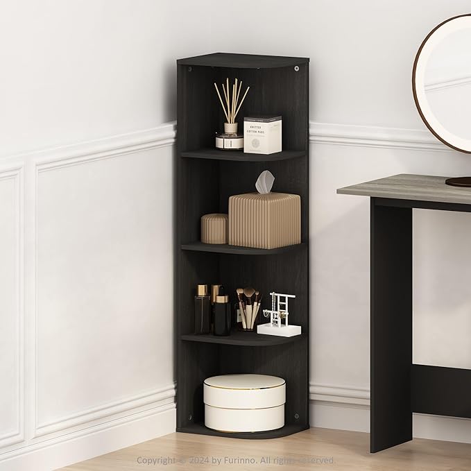 Furinno Reed Corner Shelf, 4-Tier Corner Bookshelf, Book Shelf, Corner Shelves, Storage Rack, for Organization and Storage, H