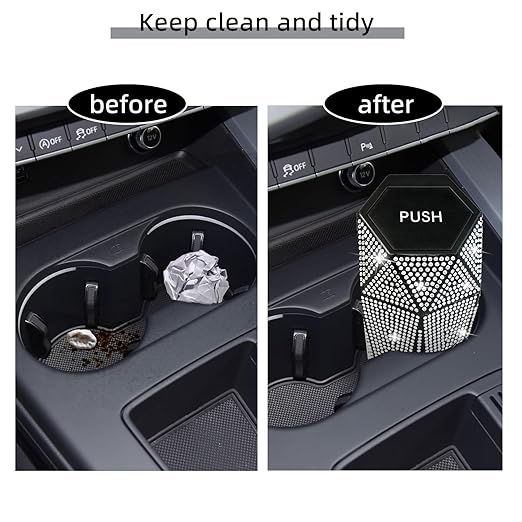 NBTEPEM 2 PCS Bling Car Trash Can with Lid, Bling Car Accessories Trash Bin, Leakproof Auto Garbage Can with 60 Trash Bags, Multipurpose Organizers and Storage for Home, Office (Silver Diamond)