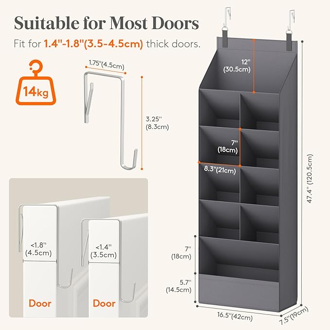 Lifewit 6 Tier Over the Door Shoe Organizer with 11 Large Deep Pockets, Fabric Hanging Shoes Shelf for Closet, Dorm Storage, 
