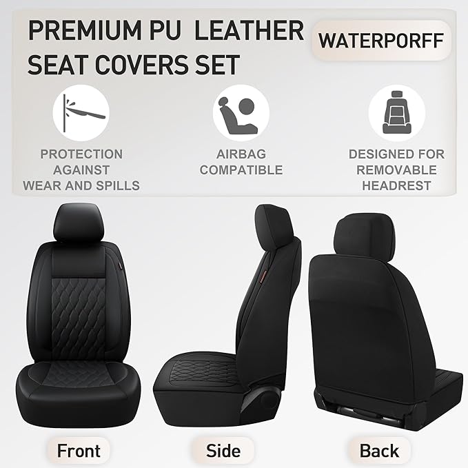 CAROMOP Faux Leather Car Seat Covers Full Set,Luxury and Comfortable Covers for Cars,Split Bench Compatible Car Interior Cove