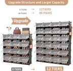 ROJASOP Shoe Storage Cabinet, 12-Tier Shoe Organizer 96 Pairs Extra Large Plastic Shoe Rack with Covers Portable Shoe Rack Or