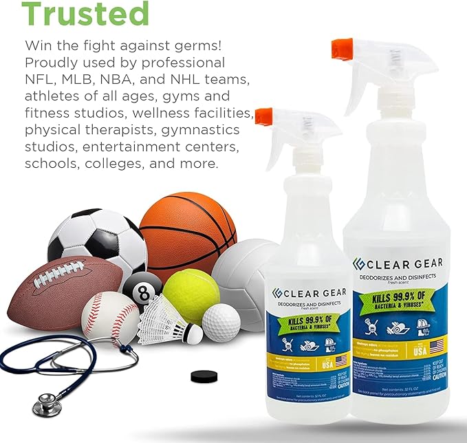 Clear Gear Gym Disinfectant, Yoga Mat Cleaner, Deodorizer For Sports Equipment, Gyms, and Fitness Centers - Mixed Pack - 16 O