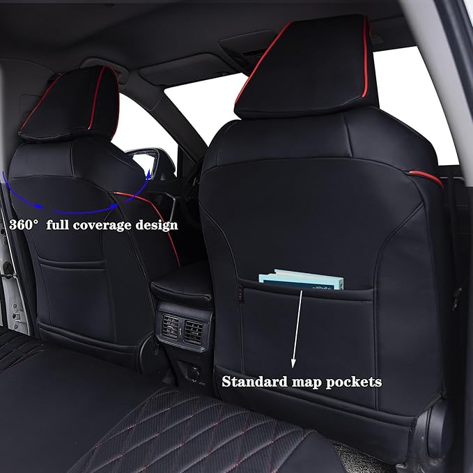 HKZ Fit RAV4 Car Seat Cover Set for 2013 2014 2015 2016 2017 2018 Toyota RAV4 Limited XLE SE Platinum Adventure-Leather(Black