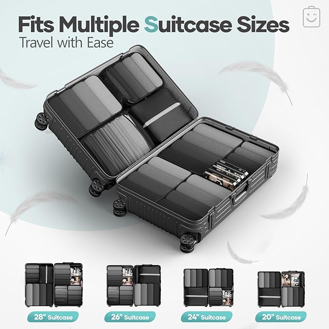 Veken 11 Set Compression Packing Cubes for Travel Essentials,Compressible Expandable Large Luggage Suitcase Organizer Bags fo