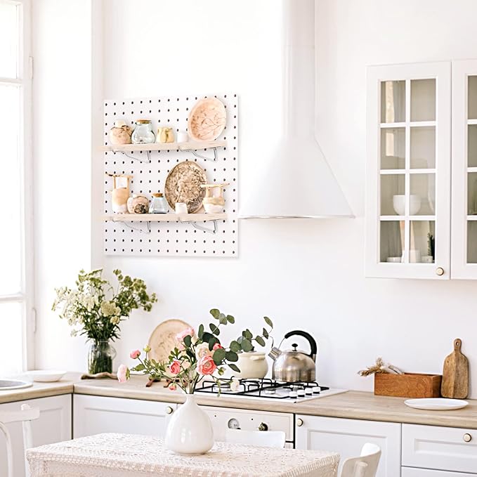 Blulu 4 Set Large Pegboard Shelf Kit Fiberboard peg Board Shelving Storage Brackets Stain Resistant Peg Board Organizer Shelv