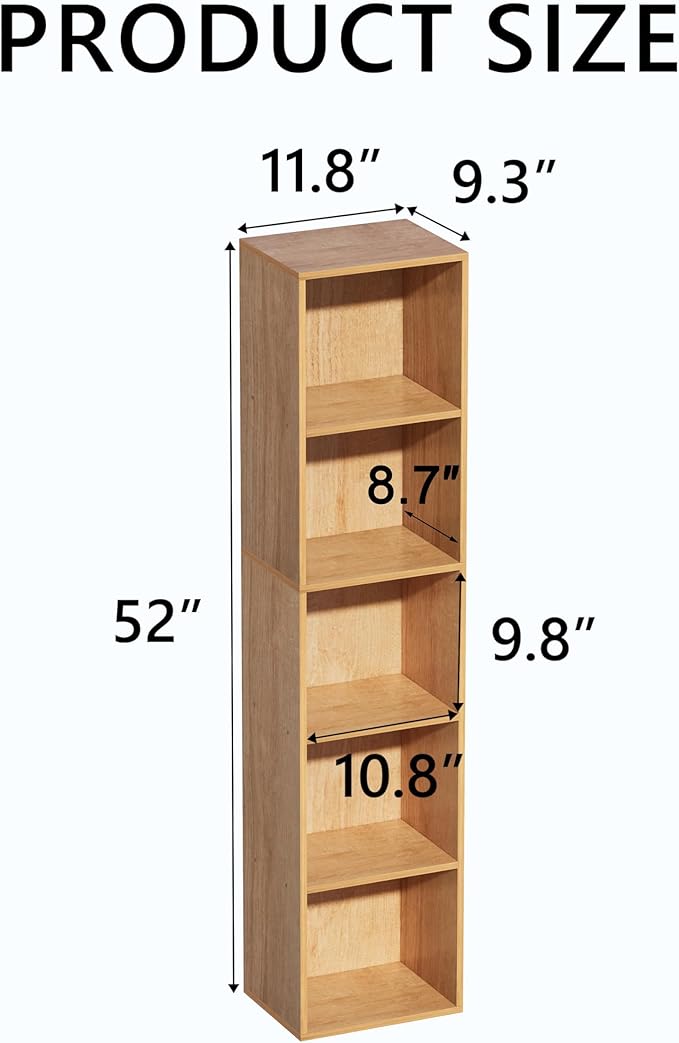 5 Cube Storage Organizer,Wooden 5-Tier Open Shelf Bookshelf,Versatile Storage Cubes for Living Room，Bedroom,Home Office, (Oak