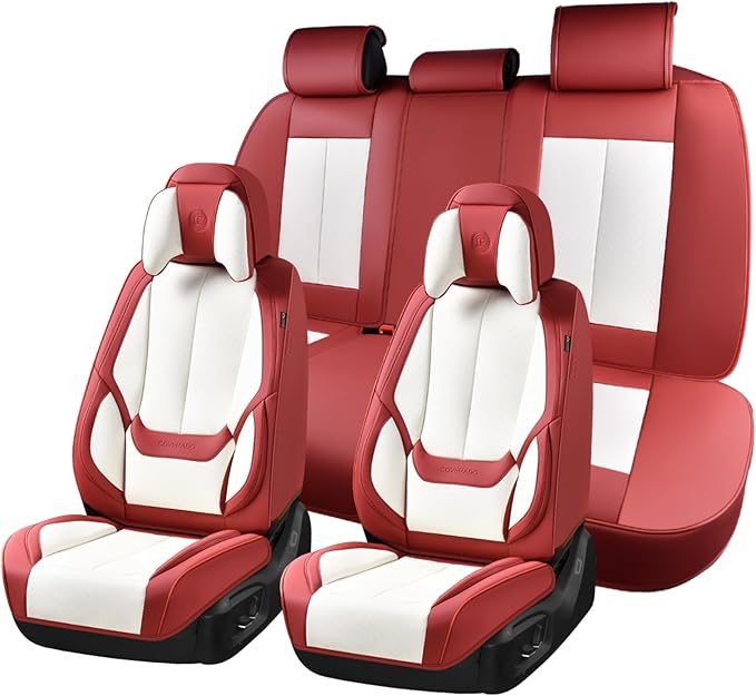 Coverado Seat Covers Full Set, 5 Seats Seat Covers for Cars, Waterproof Nappa Leather Car Seat Covers with Head Pillow, Seat 