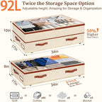 Dolicer 4 Pack Under Bed Storage with Wheels (Beige & Green), 4 Pack 92L XXXL 6in-10in Height Adjustable Underbed Storage Con