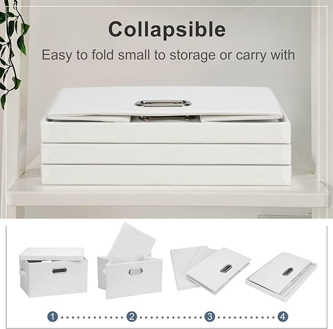 Graciadeco Medium 15" 21 Quart Collapsible Stackable Storage Bins with Lids, 3 Packs White Foldable Fabric Closet Boxes Heavy