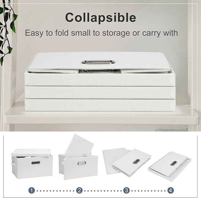 Graciadeco Medium 15" 21 Quart Collapsible Stackable Storage Bins with Lids, 5 Packs White Foldable Fabric Closet Storage Box