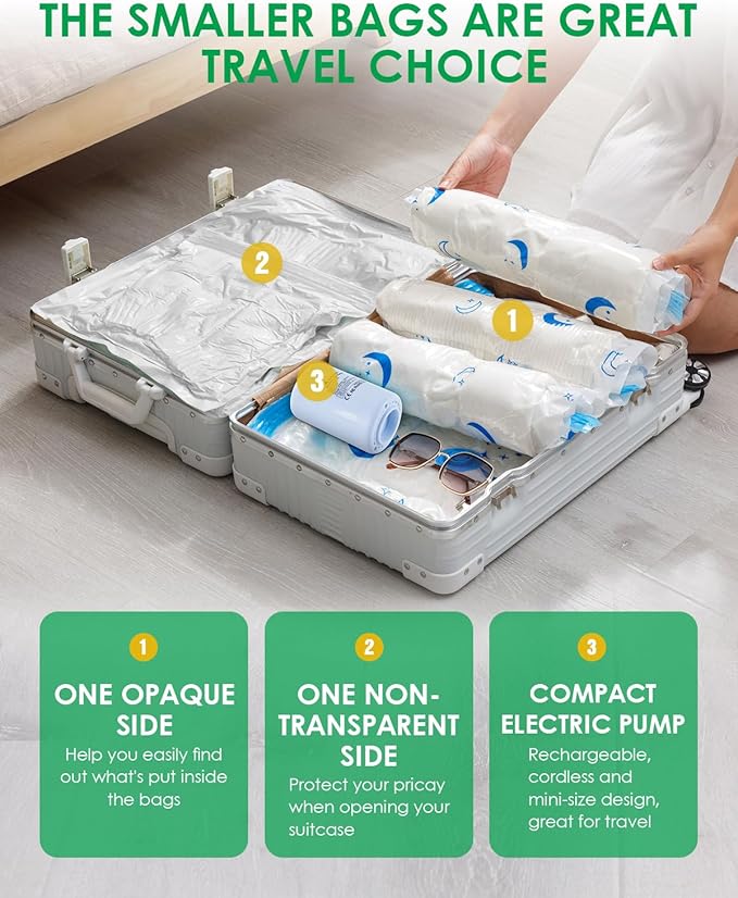 Travel Compression Bags, 25 Pack Vacuum Storage Bags with 1500mAh Rechargeable Battery, Vacuum Seal Bag for Space Saving Clot