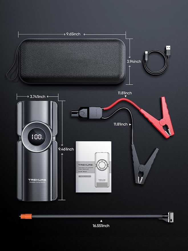 TREKURE Portable Car Jump Starter with Air Compressor, 150PSI 5000A Car Battery Jump Starter Battery Pack (9L Gas/8L