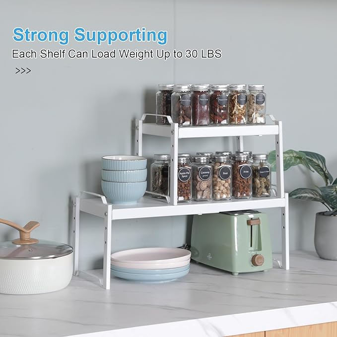 4 Pack Kitchen Cabinet Shelves Organizers, Kitchen Counter Storage Shelf Spice Rack, Expandable Length, Adjustable Height, St