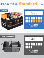 Oasser Car Trunk Organizer, 3 Compartments Collapsible Waterproof Car Organizer Storage with Foldable Cover, Reflective Strip,