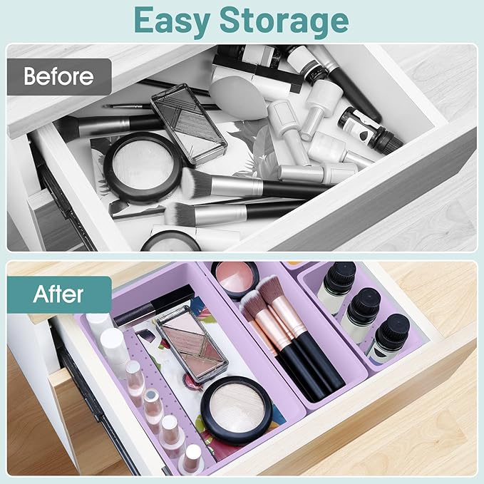 WOWBOX 25 PCS Plastic Drawer Organizer Set, 4 Sizes Desk Drawer Divider Organizers and Storage Bins for Makeup, Jewelry, Gadg