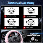 SuperKaKa Pink Steering Wheel Cover 2026, Auto Cute Diamond Bling Comfort Leather Girly Car Interior Accessories Protector Sp