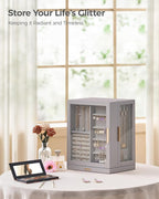 Glimmloop 360° Rotating Jewelry Box with 5 Drawers, Spacious Vertical Jewelry Organizer with Glass Window, Jewelry Storage Ca