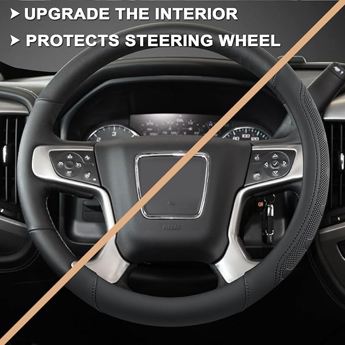 GIANT PANDA Steering Wheel Cover for GMC Sierra Acadia Terrain Yukon(Black-Standard Size)