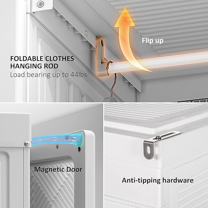 HOMCOM Portable Wardrobe Closet, Folding Clothes Storage Organizer with 6 Cube Compartments, Hanging Rod, 8 Magnet Doors, Whi