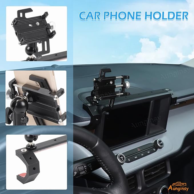 Aunginsy Dashboard Phone Mount Compatible with Ford Maverick 2022-2024, 8-inch Navigation Screen Upper Panel Fixed Clip 360° Rotation Mobile Phone Holder for Most Cell Smartphone Bracket Accessories
