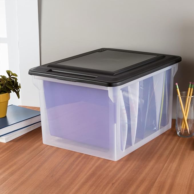 Sterilite File Box, Stackable Storage Bin with Lid, Organize Receipts, Bills, Taxes and Papers in the Home, Office, Clear Bas