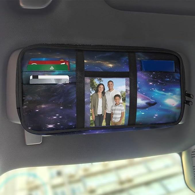 Wolf Pattern Sun Visor Organizer for Trucks,Scratch-Resistant Car Sun Visor Storage Bag Auto Sunshade Organizer Bag with Zipper