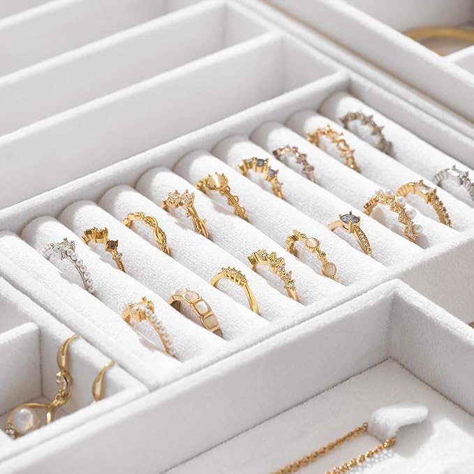 Velvet Jewelry Drawer Organizer Trays – White Stackable Jewelry Storage Inserts Set, 4-Layer Jewelry Tray Set for Earrings, R