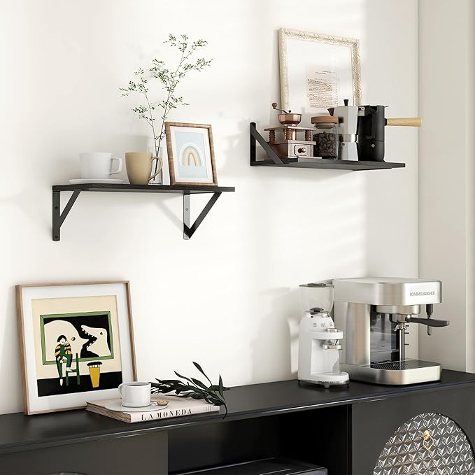 Axeman Floating Shelves for Wall, 16W x 8D Black Floating Shelves Set of 2, 8 Inch Deep Wall Mounted Shelves for Bookshelf Li