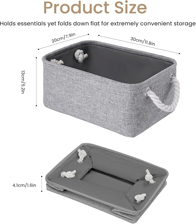 Storage Baskets for Shelves 11.8x7.9x5.2 Inch, Foldable Fabric Storage Bins with Handles, Small Storage Baskets for Organizin