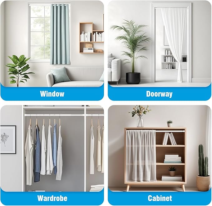 AIZESI Spring Tension Curtain Rod 32 to 58 inch Adjustable Curtain Rods No Drilling Expandable Spring Loaded Curtain Rod for 