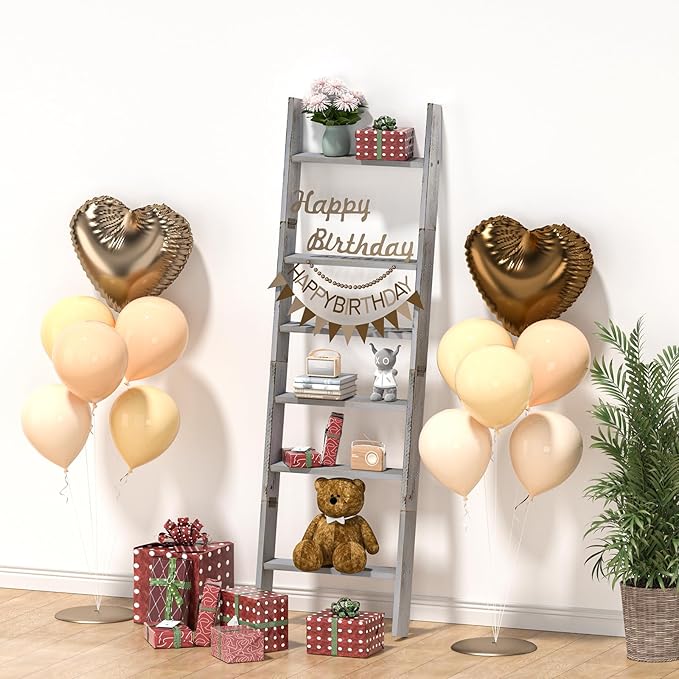 Honest Blanket Ladders for The Living Room, 6-Tier Blanket Holder, Wall-Leaning Blanket Rack, Ladder Shelves, Wooden Quilt La