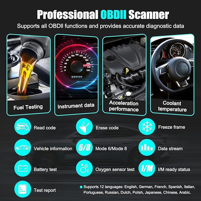OBD2 Scanner Diagnostic Code Reader,Automotive OBD II Engine Light,Battery Tester,Mode 6, Mode 8 & I/M Readiness,OBDII Scan