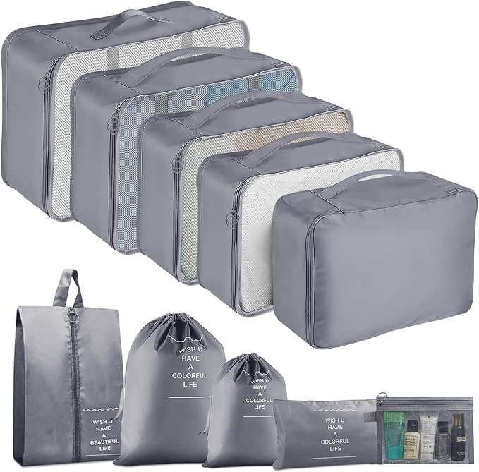Packing Cubes for Travel-10 Set Luggage Organizer Bags for Family, Mesh Breathable Packing Cubes for Suitcases Durable Travel