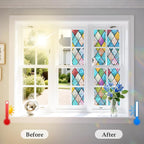 WPCTEV 3D Window Film No Glue Privacy for Glass Sticker Static Cling Heat Control Anti UV Non-Adhesive Decorative Rhombus 29.5 Inch x 6.5 Feet