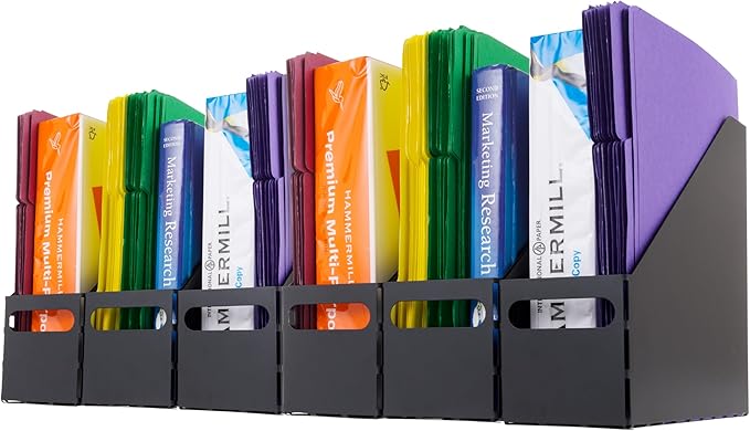 IRIS USA Metal Magazine File Holders, 6 Pack, For Letter/Legal File, Durable Vertical Desktop File Paper Organizer, File Stor