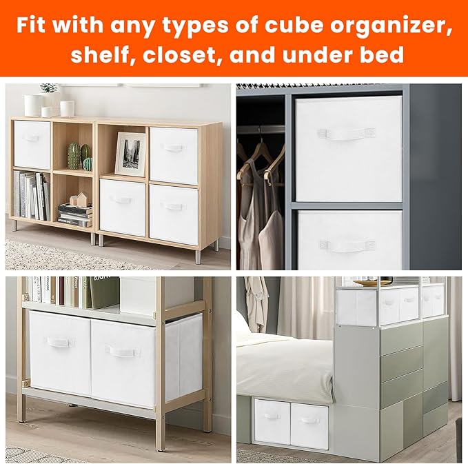 Criusia Storage Cubes - 11 Inch Heavy Duty Fabric Storage Bins for Shelves Closet Cube Organizer - 8 Pack Collapsible Cube St