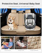 Huidasource Beige Rear Seat Cover, Nappa Leather Back Seat Cover Velcro Adjustable, Compatible with Armrests, Seat Belts, Chi