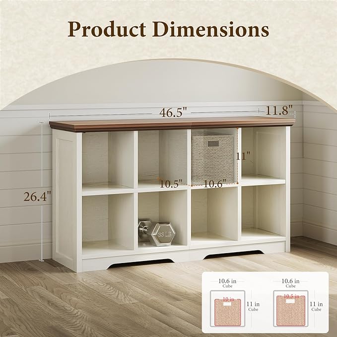 OffiGo 8 Cube Organizer Bookcase, Modern Farmhouse Open Shelf for Storage Bins & Decor, Display Bookshelf Console Closet for 
