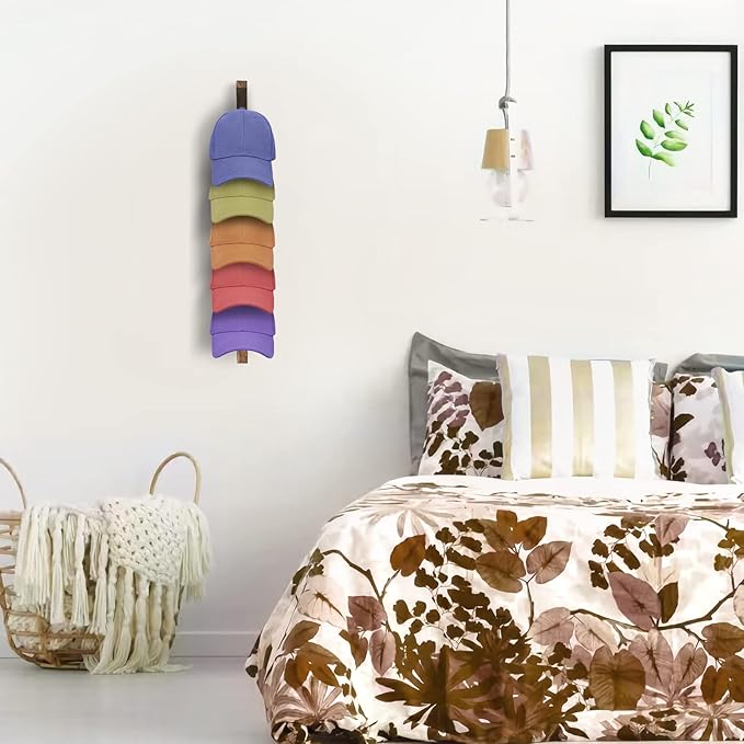 2PCS Wall Mounted Wooden Hat Rack for Baseball Caps - Solid Wood Organizer & Storage Display for Closet Door, Bedroom, Entryw