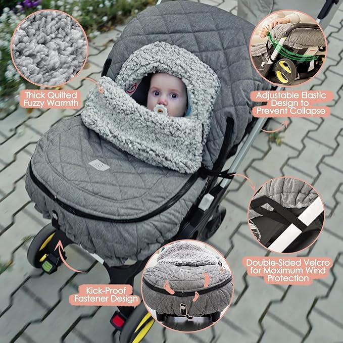 ACRABROS Car Seat Cover Baby: Winter Infant Carseat Canopy for Boy Girl Newborn, Zipper Peeping Window, Warm Cozy Cold Weathe