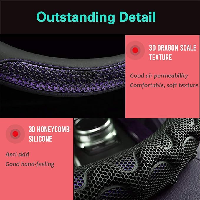 PINCTROT Large Size Steering Wheel Cover Great Grip with 3D Honeycomb Anti-Slip Design, 15.5-15.75 Inch (Purple)